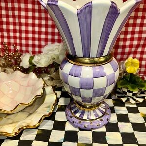 Mackenzie-Childs Purple and Gold Checkered Vase
